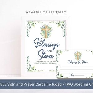 EDITABLE Watercolor Greenery First Communion Prayers Cards, First Communion Boy, Communion Gift, Two Wording Choices, INSTANT DOWNLOAD
