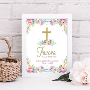 EDITABLE Colorful Floral First Communion Favor Sign - First Communion Sign - Favor Sign for Communion - INSTANT DOWNLOAD