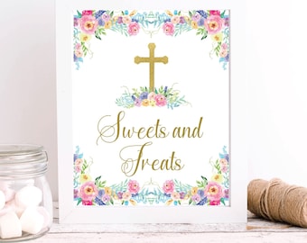 Floral First Communion Sweets & Treats Sign (Instant Download)