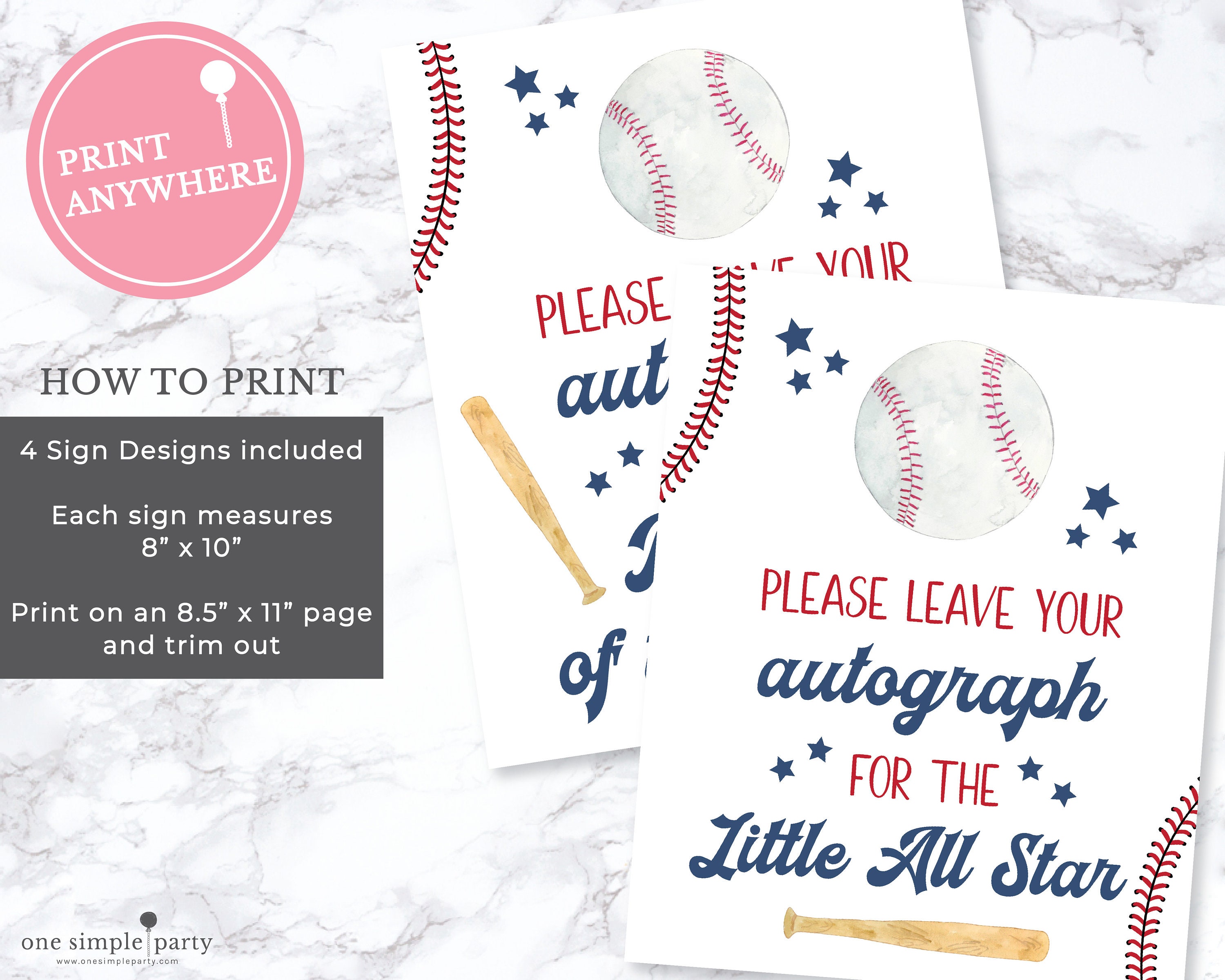 Please Autograph My Birthday Ball Sign Set - Baseball Party Sign ...