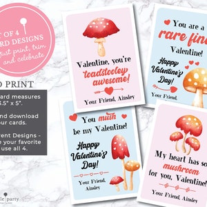 EDITABLE Mushroom Valentine Cards Mushroom Valentines Kids Valentine Mushroom Card Classroom Valentines INSTANT DOWNLOAD imagem 2