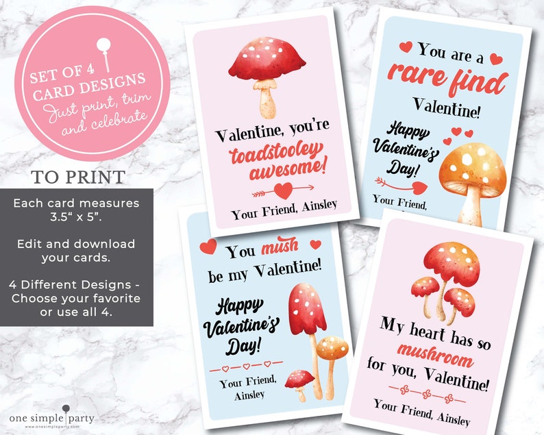 EDITABLE Mushroom Valentine Cards Mushroom Valentines Kids Valentine Mushroom Card Classroom Valentines INSTANT DOWNLOAD imagem 2