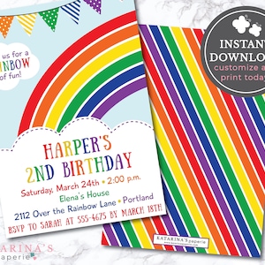EDITABLE Rainbow Birthday Invitation - Rainbow Invitation - Rainbow Party - Rainbow Birthday - Colorful Birthday - INSTANT DOWNLOAD
