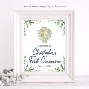 EDITABLE Greenery First Communion Welcome Sign - Communion Boy - First Communion Sign - First Communion Decor - Baptism - INSTANT DOWNLOAD