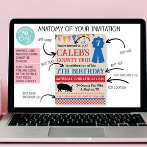 EDITABLE Boy County Fair Birthday Party Invitation Fair Invitation County Fair Party Editable Invitation INSTANT DOWNLOAD image 3