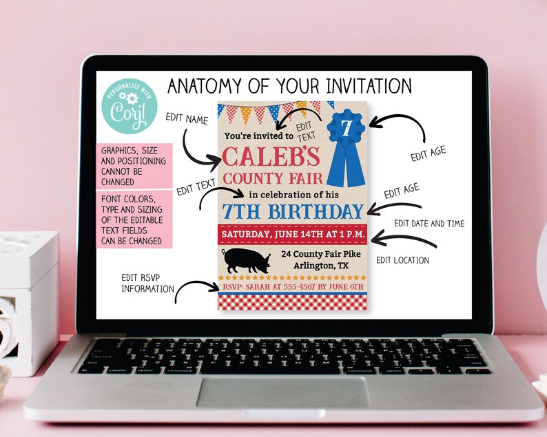 EDITABLE Boy County Fair Birthday Party Invitation Fair Invitation County Fair Party Editable Invitation INSTANT DOWNLOAD image 3