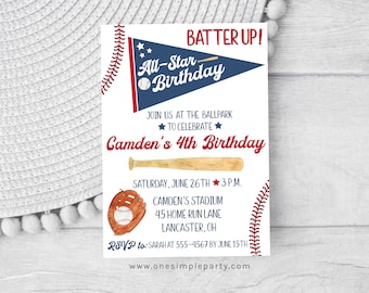EDITABLE Baseball Birthday Invitation - Baseball Party - Baseball Invitation - Sports Birthday - All Star Birthday - INSTANT DOWNLOAD