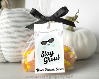 EDITABLE Green Ghost Stay Ghoul Halloween Tag - Kids Halloween - Ghost Tag- Halloween Gift Tags - Pastel Halloween - DIGITAL DESIGN