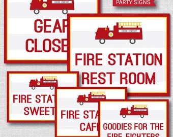 Fire Truck Party Signs - Fire Truck Birthday - Firefighter Birthday - Fire Station Party - Set of 5 Party Signs - INSTANT DOWNLOAD