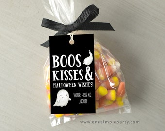 EDITABLE Boos Kisses and Halloween Wishes Halloween Tag - Halloween Tags - Halloween Wishes - Halloween Treat Tags - DIGITAL DESIGN