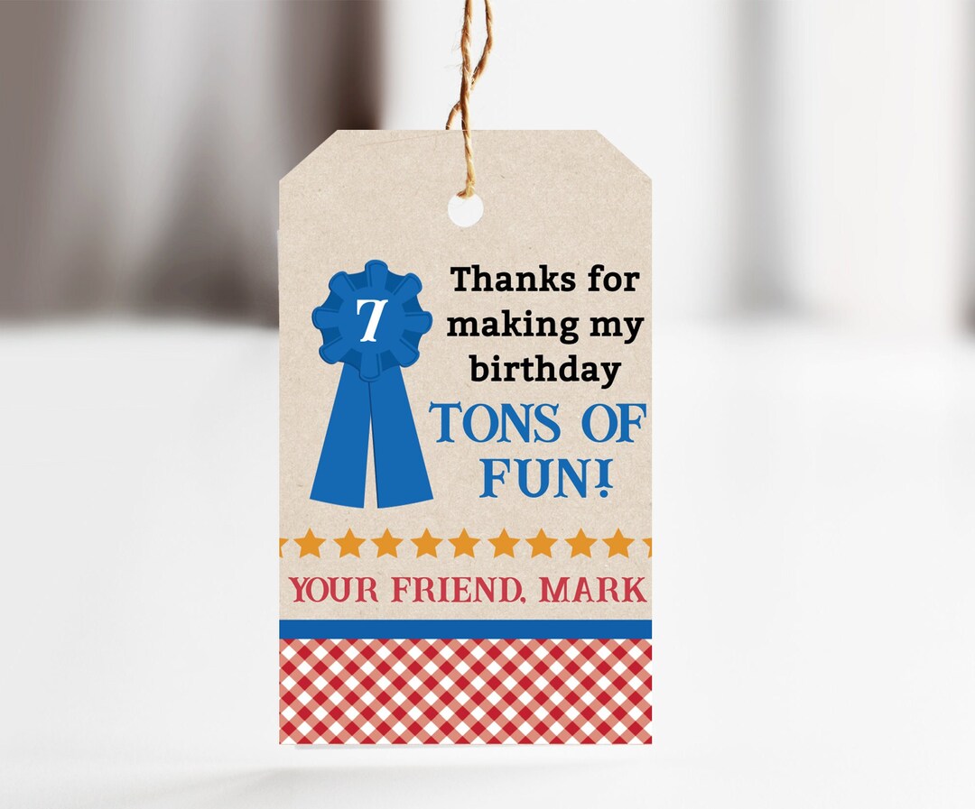 Fair Tags Editable County Fair Birthday Favor Tags: Gingham & Stars (digital ...