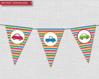 Cars and Trucks Pennant Flag Party Banner - Cars and Trucks Birthday - Transportation Birthday - First Birthday - INSTANT DOWNLOAD