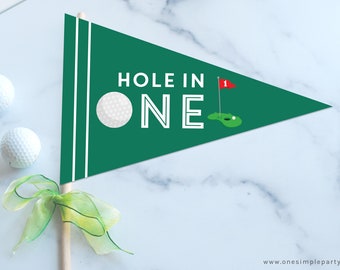 Hole in One Golf Pennant Flag - Golf First Birthday - Golf Party - Hole in One - Golf Birthday Party - Golf Party Decor - INSTANT DOWNLOAD