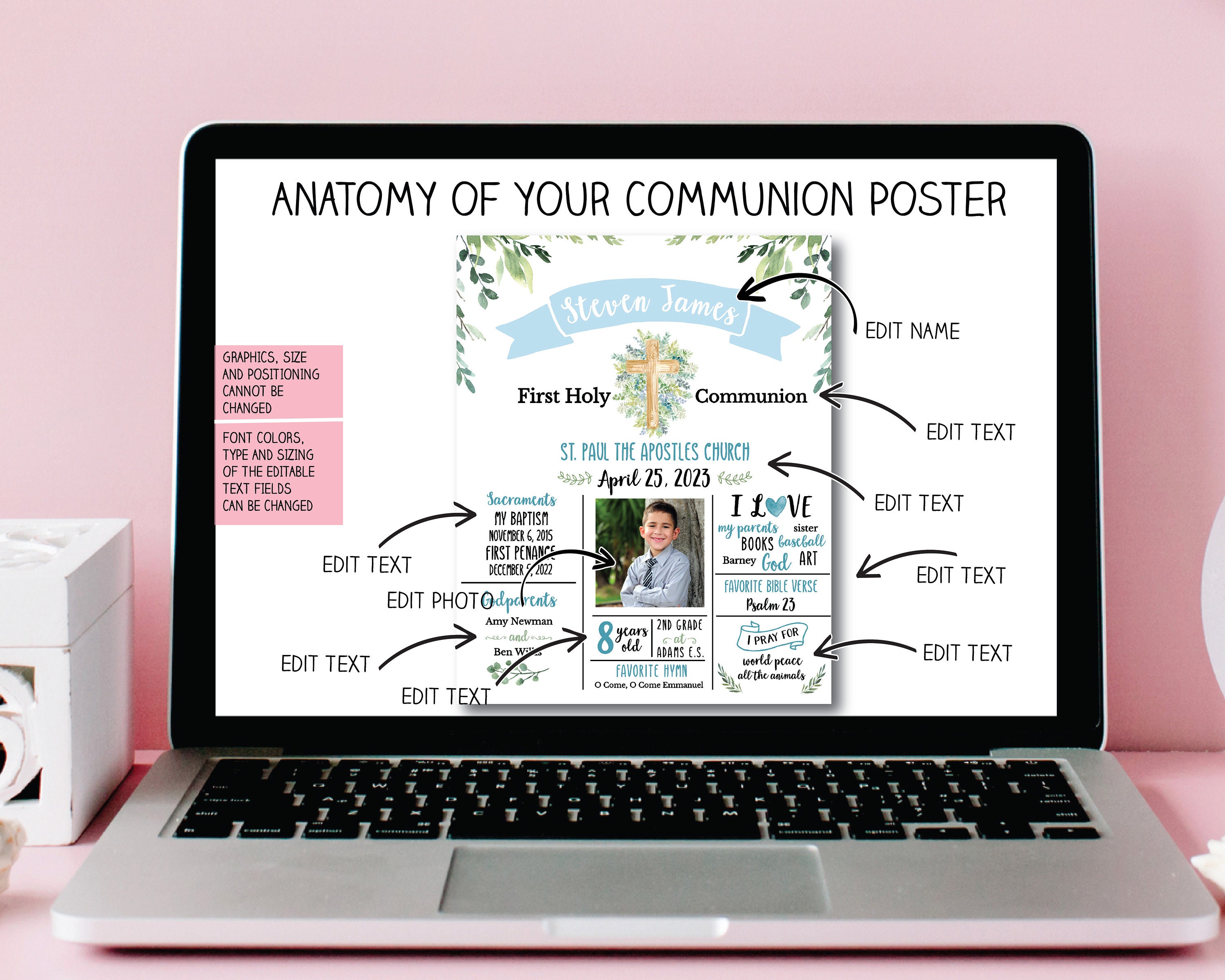 EDITABLE Greenery First Communion Photo Poster, First Communion Gift ...