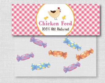 INSTANT DOWNLOAD - Pink Chicken Feed Treat Bag Topper - Girl Barnyard Birthday Party