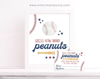 Baseball Party Game Guess How Many Peanuts - Baseball Baby Shower Game - Guess How Many Game - Peanuts in a Jar Game - INSTANT DOWNLOAD