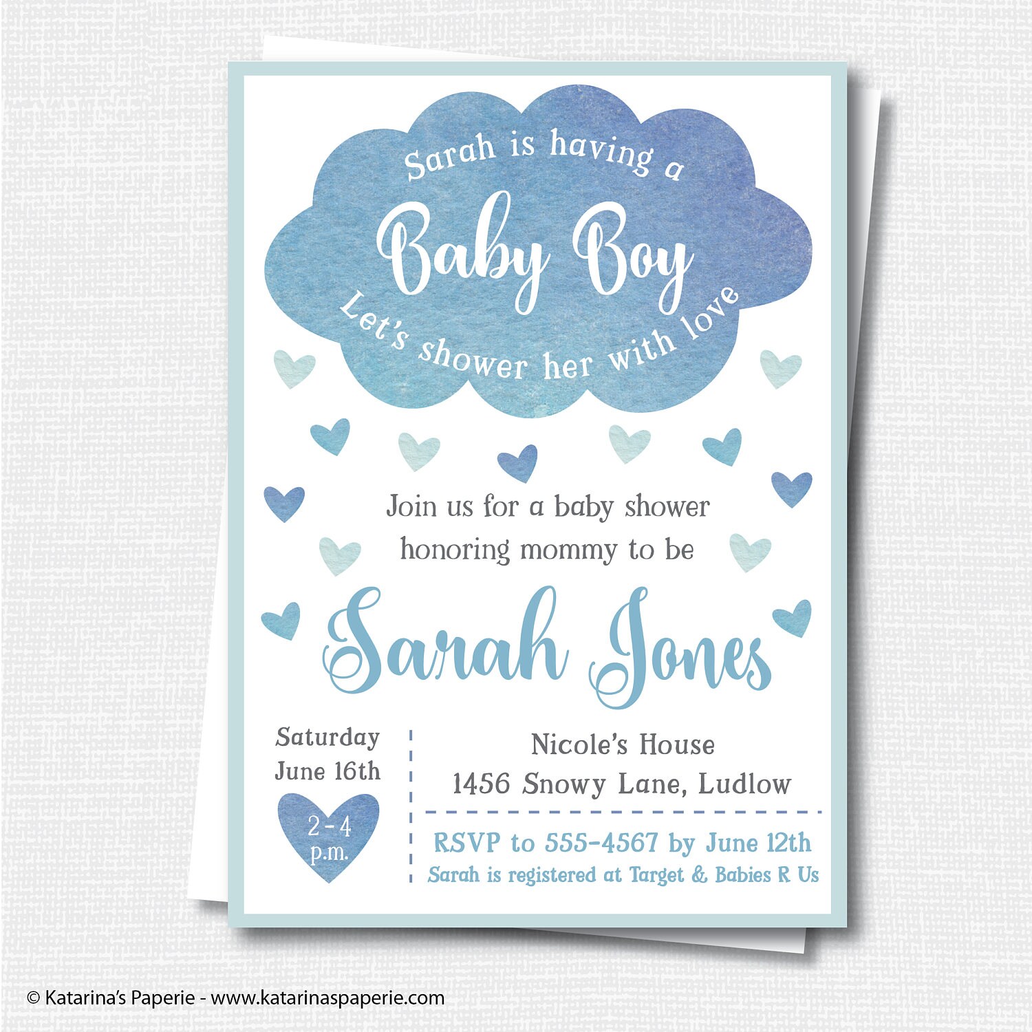 Boy Cloud Baby Shower Invitation Shower Themed Party Etsy