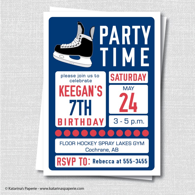 Navy Blue Hockey Birthday Invitation Ice Hockey Party Teen Etsy