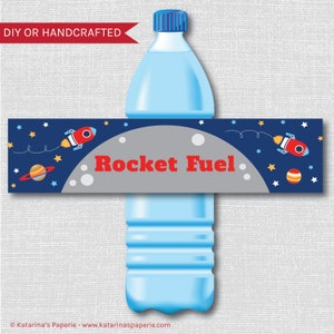 INSTANT DOWNLOAD - Rocket Ship Party Water Bottle Labels - Rocket Fuel - Outer Space Birthday - Astronaut Birthday - Rocket Birthday