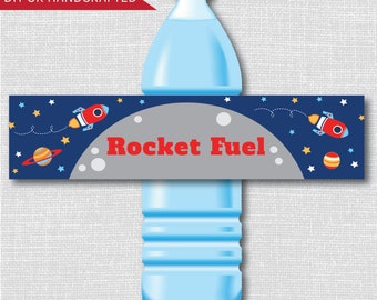 INSTANT DOWNLOAD - Rocket Ship Party Water Bottle Labels - Rocket Fuel - Outer Space Birthday - Astronaut Birthday - Rocket Birthday