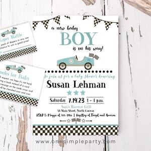 BEWERKBARE blauwe race auto baby shower uitnodiging - race auto partij - race auto uitnodiging - jongen baby shower - race auto - INSTANT DOWNLOAD