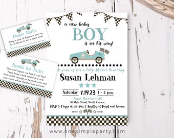 EDITABLE Blue Race Car Baby Shower Invite - Race Car Party - Race Car Invitation - Boy Baby Shower - Race Car - INSTANT DOWNLOAD
