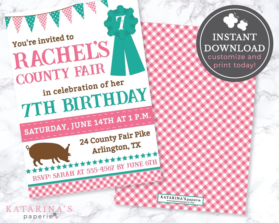 EDITABLE Girl County Fair Birthday Party Invitation Fair | Etsy