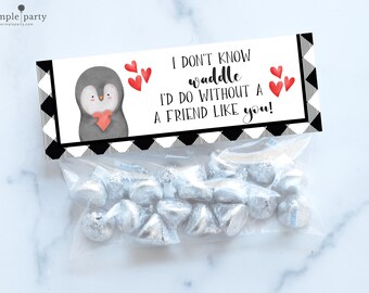 EDITABLE Penguin Valentine Bag Topper, Kids Valentine, Animal Valentine, Classroom Valentines, School Valentines, INSTANT DOWNLOAD