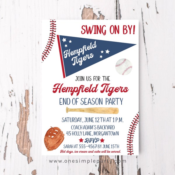 EDITABLE End of Season Baseball Team Party Invitation - Baseball Party - Baseball Invitation - Boy Sports Party - INSTANT DOWNLOAD