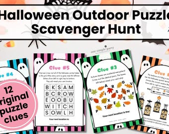 Caccia al tesoro di Halloween all'aperto stampabile / 12 indizi puzzle / Gioco di caccia al tesoro di Halloween per bambini / Attività in giardino / DOWNLOAD IMMEDIATO