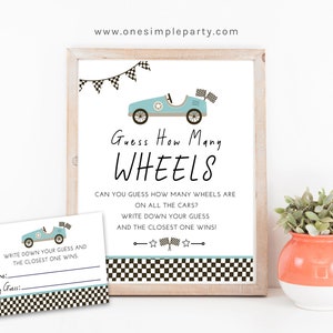 Blue Race Car Party Game Guess How Many Wheels - Race Car Party - Race Car Baby Shower - Race Car Birthday - Guessing Game -INSTANT DOWNLOAD