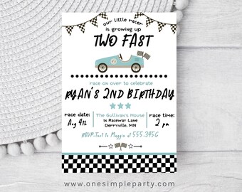 EDITABLE Blue Race Car Two Fast Birthday Invite - Two Fast Invitation - Race Car Birthday - 2nd Birthday - Race Car Party - INSTANT DOWNLOAD