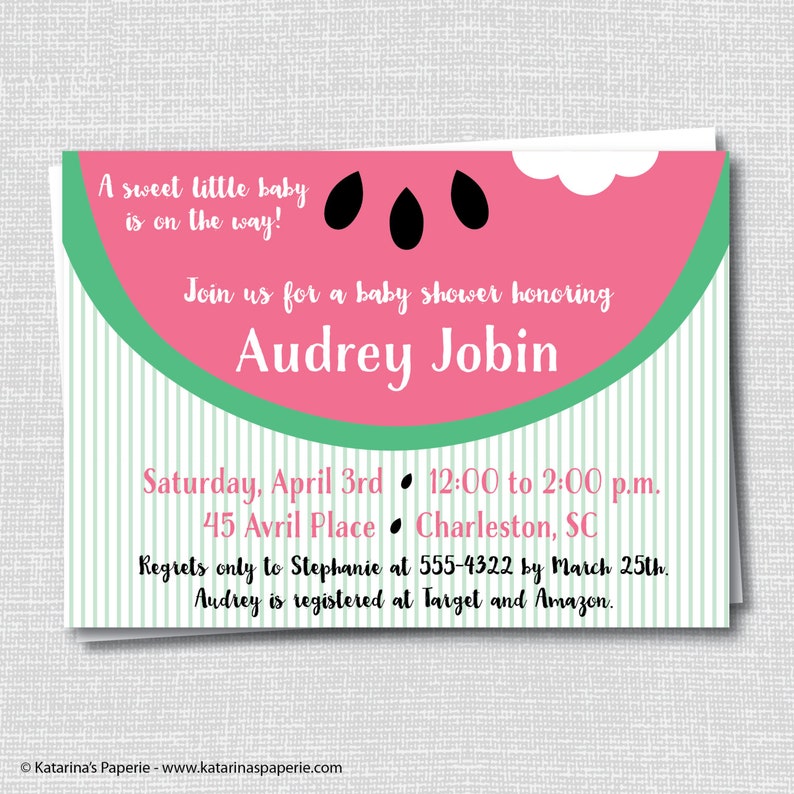 Pink Watermelon Baby Shower Invitation Watermelon Theme Etsy