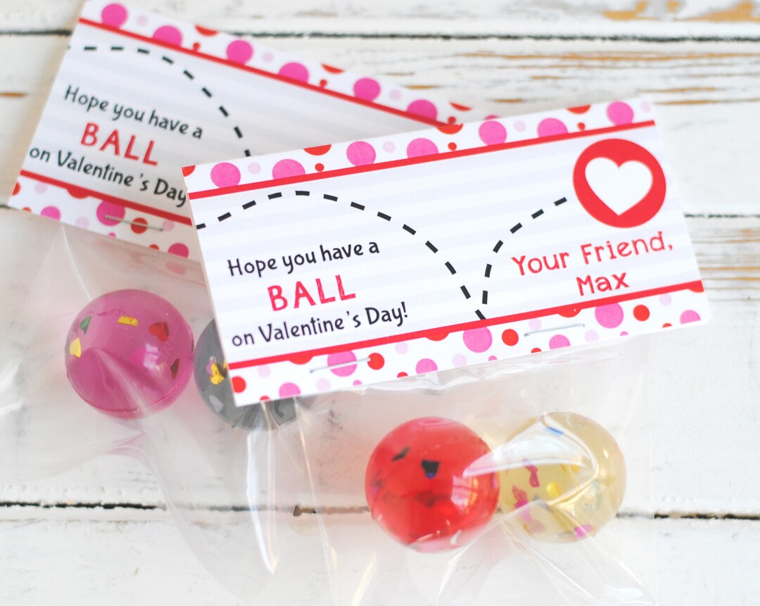 EDITABLE Bouncy Ball Valentines Day Treat Bag Topper, Classroom