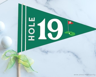 Golf 19th Hole Pennant Flag - Golf Party - Golf Birthday Party - Hole 19 - Pub Sign - Golf Party Decor - Golf Retirement - INSTANT DOWNLOAD
