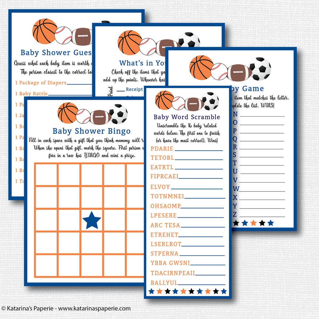 Sports Baby Shower Games 7 Printable Games and Activities Bingo, Advice
