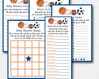 Sports Baby Shower Games - 7 Printable Games and Activities - Bingo, Advice... - Boy Baby Shower -INSTANT DOWNLOAD