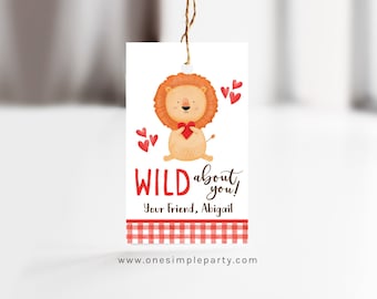 EDITABLE Lion Valentine Tag - Kids Valentine - Valentine Tag - Classroom Valentines - Animal Valentine - Preschool Valentine, DIGITAL DESIGN