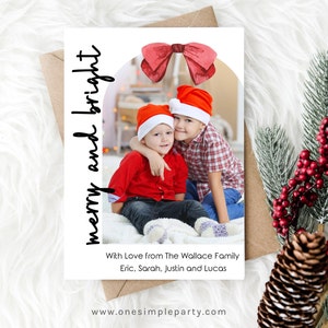 EDITABLE Red Bow Modern Christmas Photo Card - Photo Holiday Card - Family Photo Card - Christmas Photo Card - INSTANT DOWNLOAD