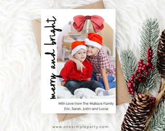 EDITABLE Red Bow Modern Christmas Photo Card - Photo Holiday Card - Family Photo Card - Christmas Photo Card - INSTANT DOWNLOAD