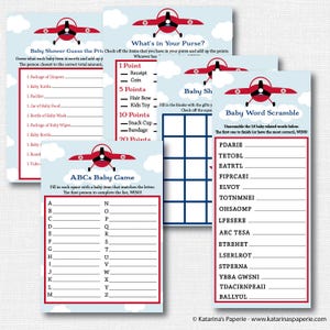 Red Airplane Baby Shower Games Collection - 7 Printable Games and Activities - Bingo, Advice... - Airplane Baby - INSTANT DOWNLOAD