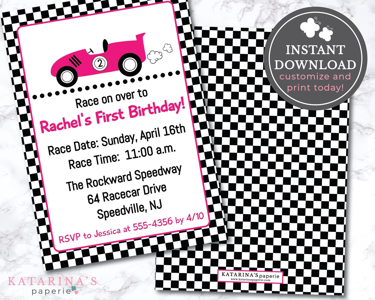 EDITABLE Girl Race Car Birthday Invitation Race Car Birthday - Etsy
