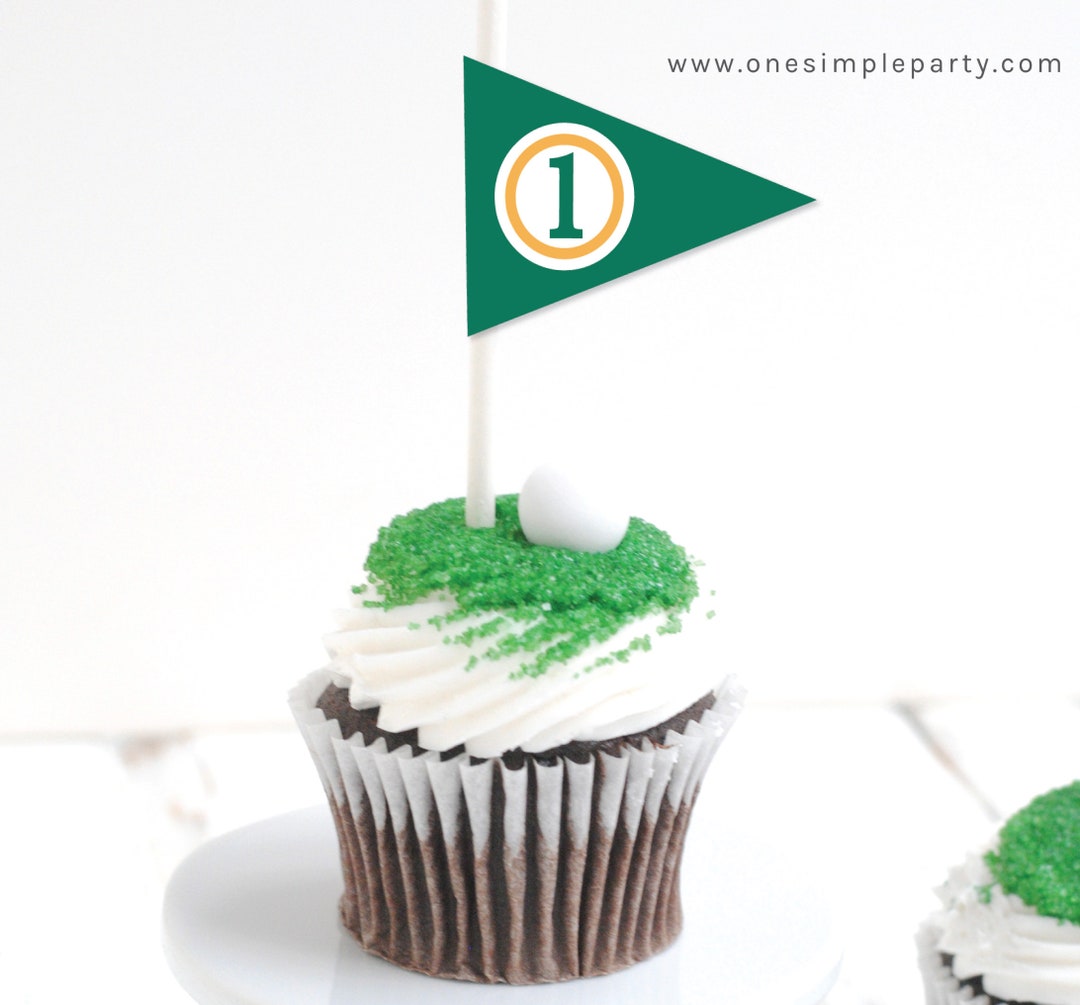 EDITABLE Green Golf Tee Flags Golf Cupcake Toppers Golf Party Decor