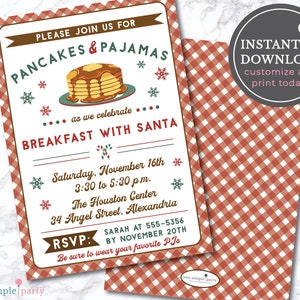 EDITABLE Christmas Pancakes and Pajamas Invite Breakfast with Santa Kids Christmas Party Editable Invite INSTANT DOWNLOAD image 3