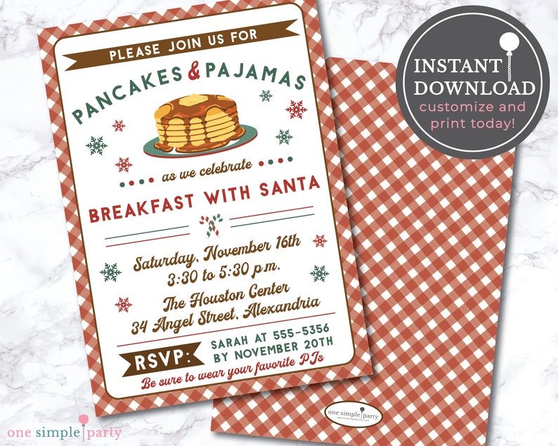 EDITABLE Christmas Pancakes and Pajamas Invite Breakfast with Santa Kids Christmas Party Editable Invite INSTANT DOWNLOAD image 3