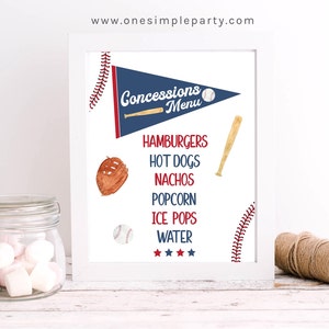EDITABLE Baseball Concessions Sign - Baseball Party - Concessions Menu - Baseball Birthday - Baseball Baby Shower - INSTANT DOWNLOAD