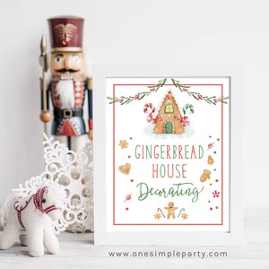 Printable Gingerbread House Decorating Sign - Christmas Party Sign - Gingerbread House - Holiday Sign - Santa Breakfast - INSTANT DOWNLOAD