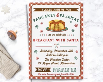 EDITABLE Christmas Pancakes and Pajamas Invite - Breakfast with Santa - Kids Christmas Party - Editable Invite -INSTANT DOWNLOAD