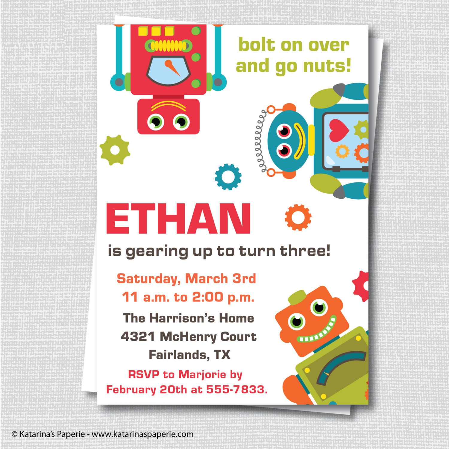 Robot Birthday Invitation Robot Party Robot Invitation | Etsy