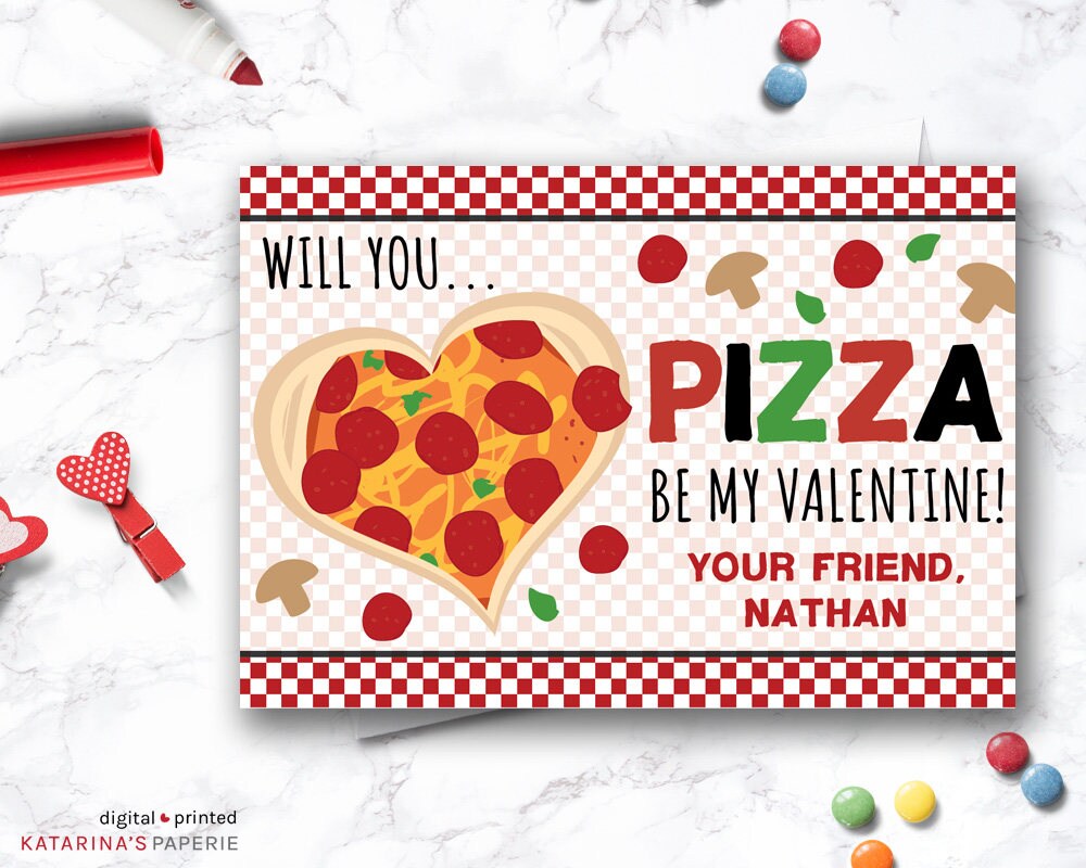 Pizza Valentine Day Cards Boy Valentine Card Classroom Etsy